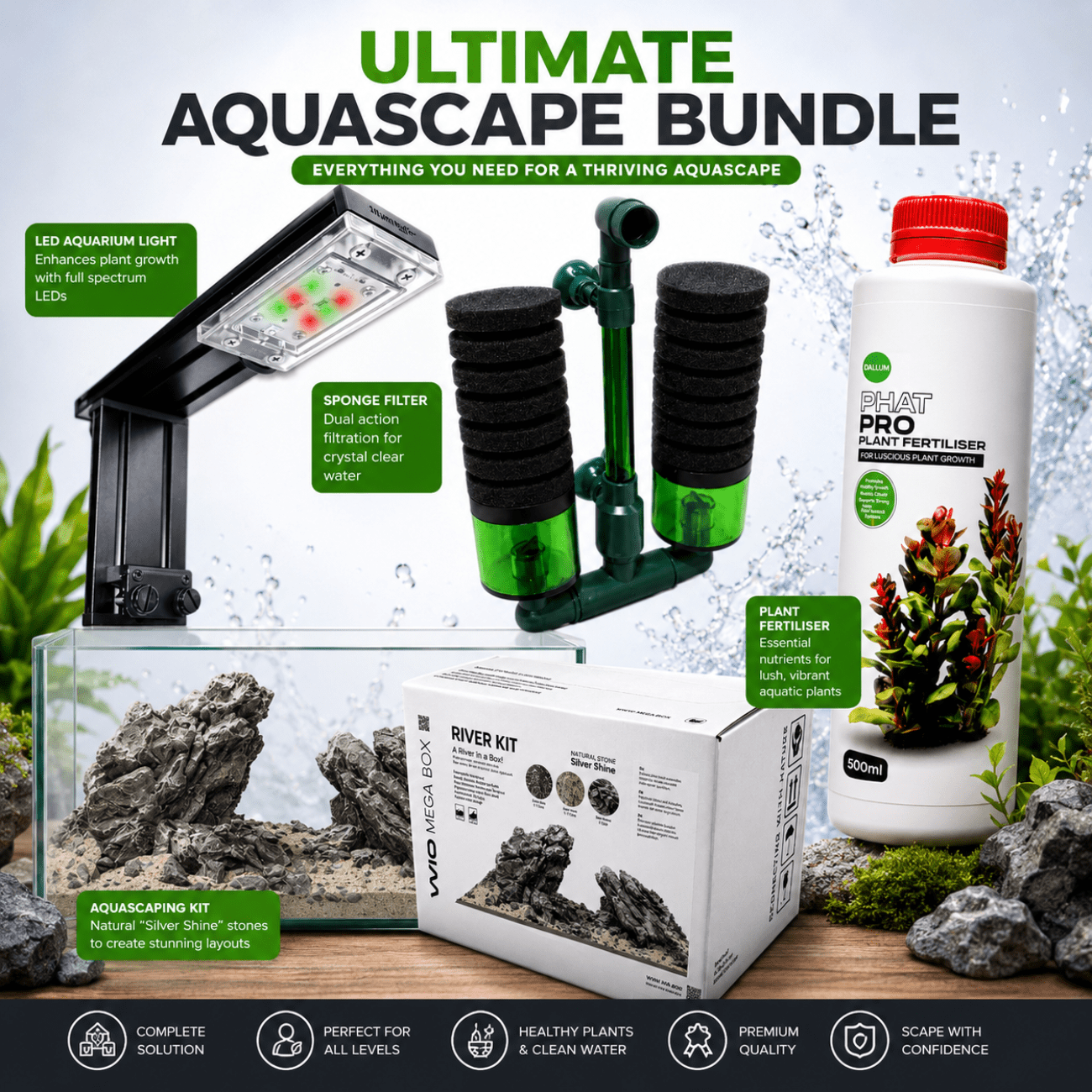 Ultimate Iwagumi Starter Kit – Complete Light, Hardscape & Filtration Bundle