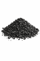 Pile of black granular carbonon a white background